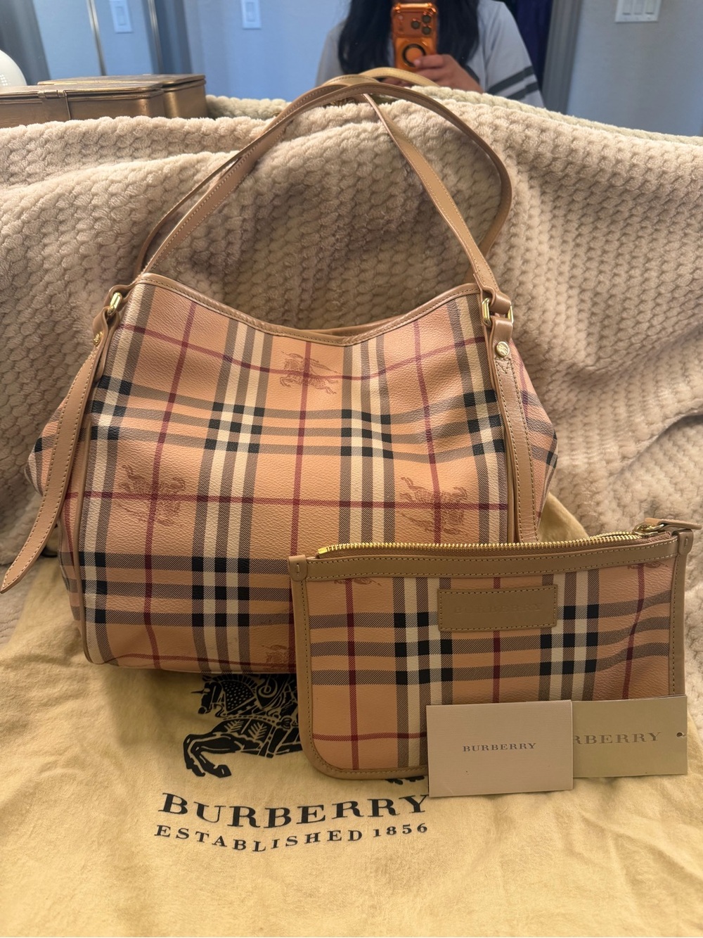 Burberry Beige Pink Vintage Check Shoulder Bag with Pouch